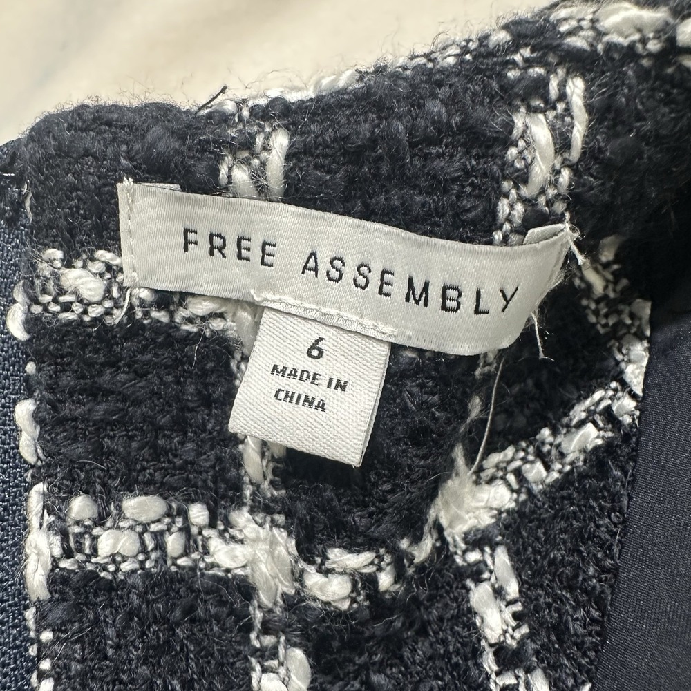 Free Assembly Tweed‎ Shift Dress Women 6 Navy Plaid Short Sleeve Lined NWT - Picture 4 of 11